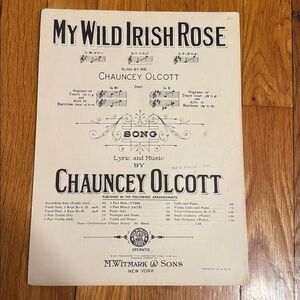 My Wild Irish Rose Chauncey Olcott 1899 ANTIQUE Sheet Music M Witmark & Sons RCA